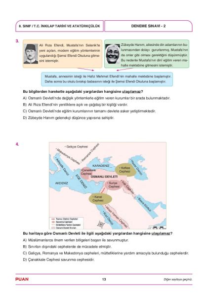 Puan Yayınları 8. Sınıf LGS 1. Dönem Çözümlü 3 Deneme
